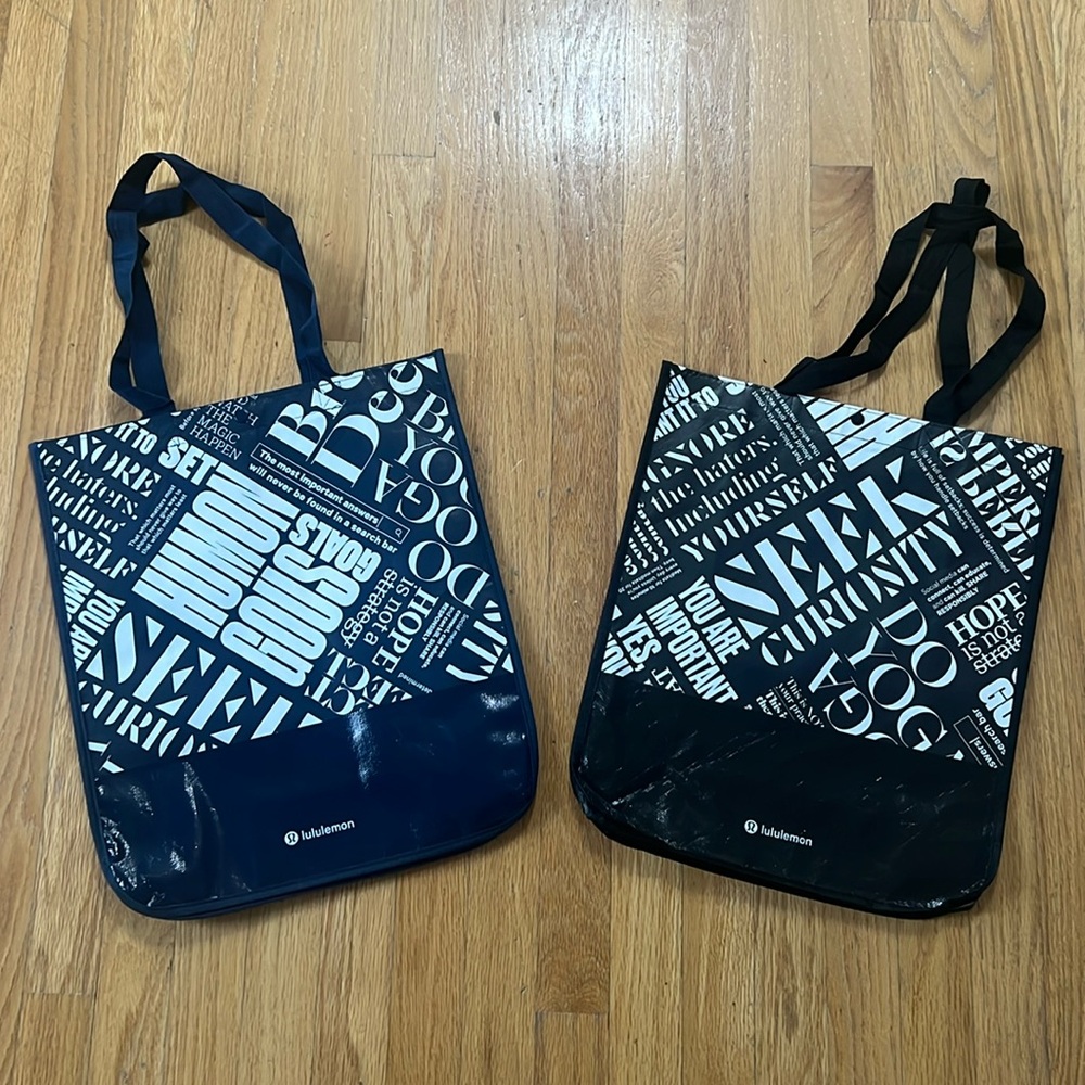 Lululemon Navy Blue & Black Shopping Bags - Medium Size - Lot of 2 Two